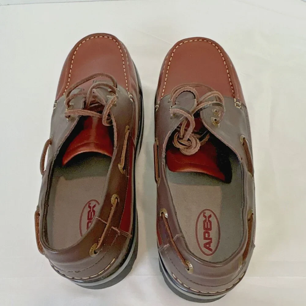 Apex B2900M Men’s Brown Leather Lace Up Boat Shoes US 12 EEEE Wide